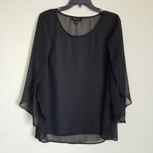 AB Studio Sheer Top Open Draped Sleeves